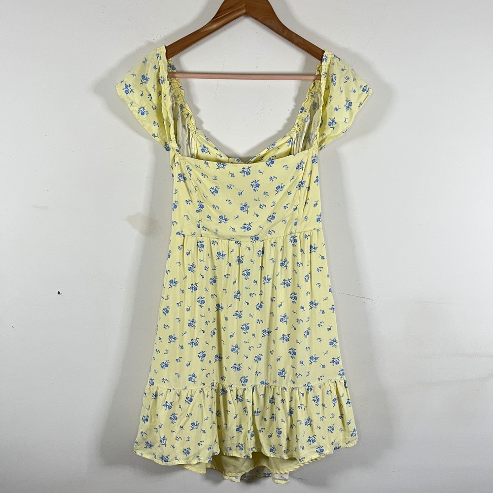 Hollister Dainty Floral Babydoll Sundress Butter Yellow Blue Cottagecore Large